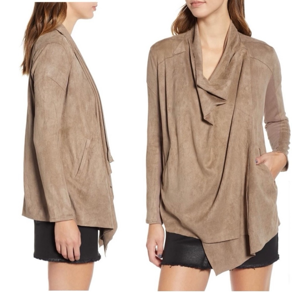Blank NYC Faux Suede Leather Moto Biker Jacket Cloud Nine Waterfall Drape Small
